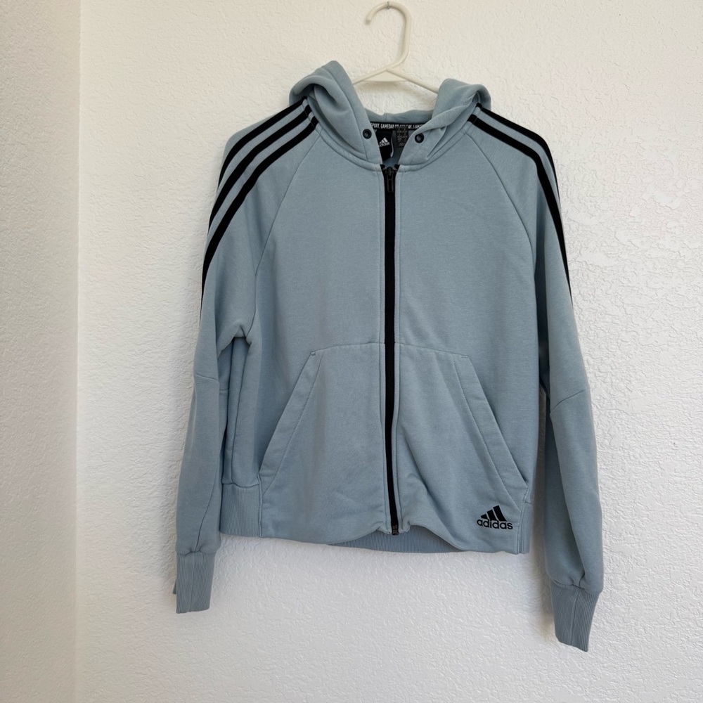 Adidas Sky Blue Hoodie with Black Accents